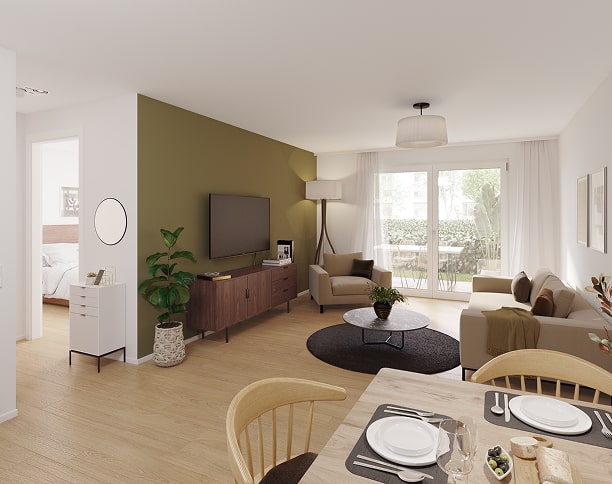 Helle barrierefreie Seniorenwohnung mit moderner Einrichtung im Wichernhof Roßtal bei Nürnberg