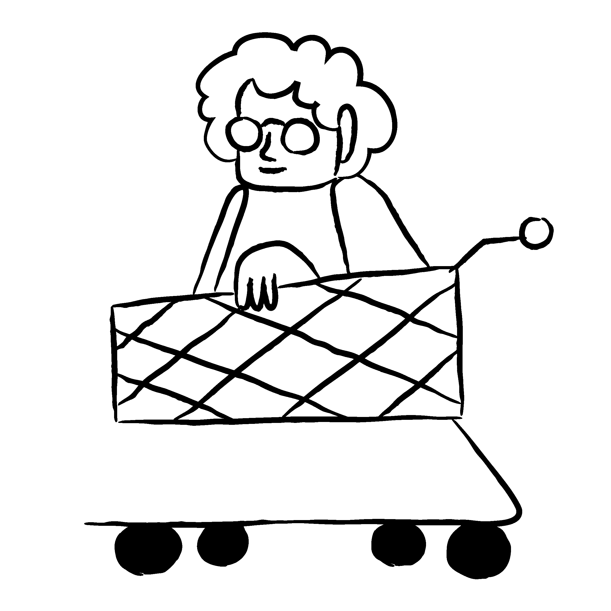 Illustration einer Seniorin mit Einkaufswagen – Symbol für Alltagssicherheit, Mobilität und Unterstützung im Wichernhof Roßtal