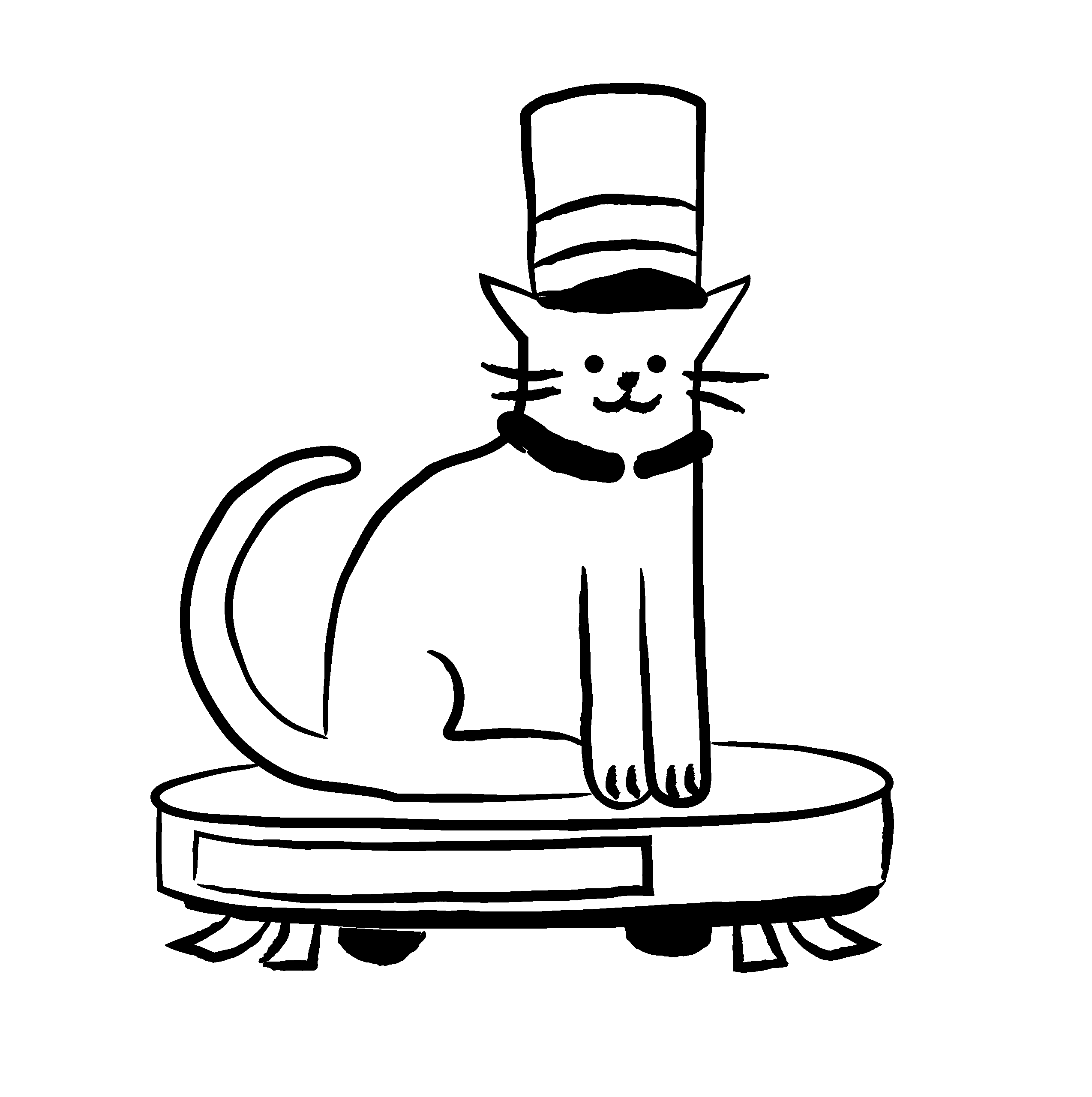 Illustration einer Katze auf einem Staubsauger – Symbol für Komfort, Sauberkeit und Alltagserleichterung im Wichernhof Roßtal