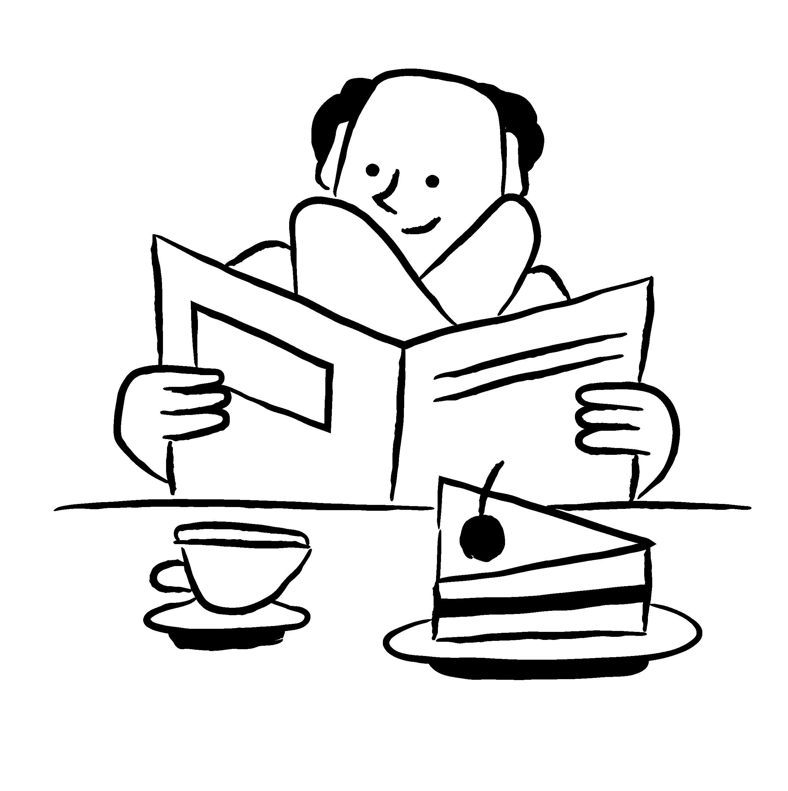 Illustration eines Menschen mit Kaffee und Kuchen – Symbol für Genuss, Gemeinschaft und Lebensfreude im Wichernhof Roßtal